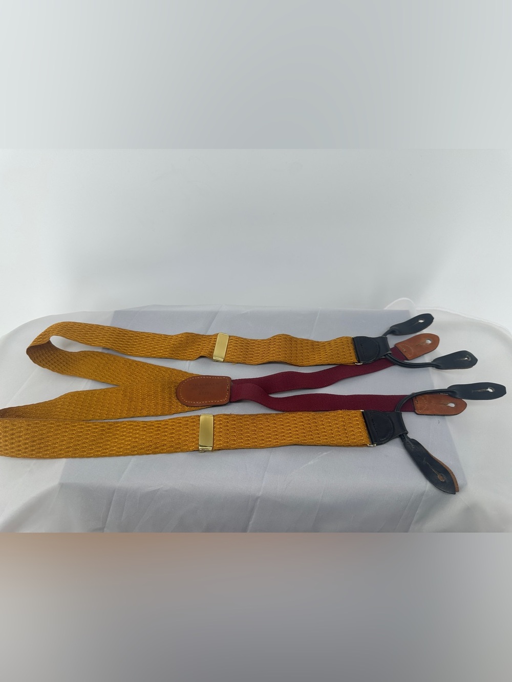Cole Haan mustard yellow jacquard silk suspenders